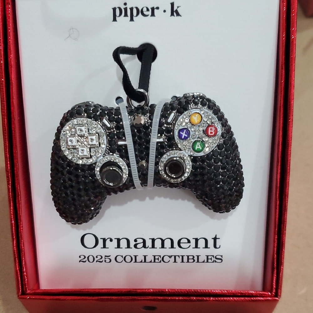 Black onyx gemstone pave studded Xbox‎ game controller 2025 Christmas ornament